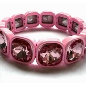 NEW ICONIC MI women's square crystal gemstone stretch bracelet in pink